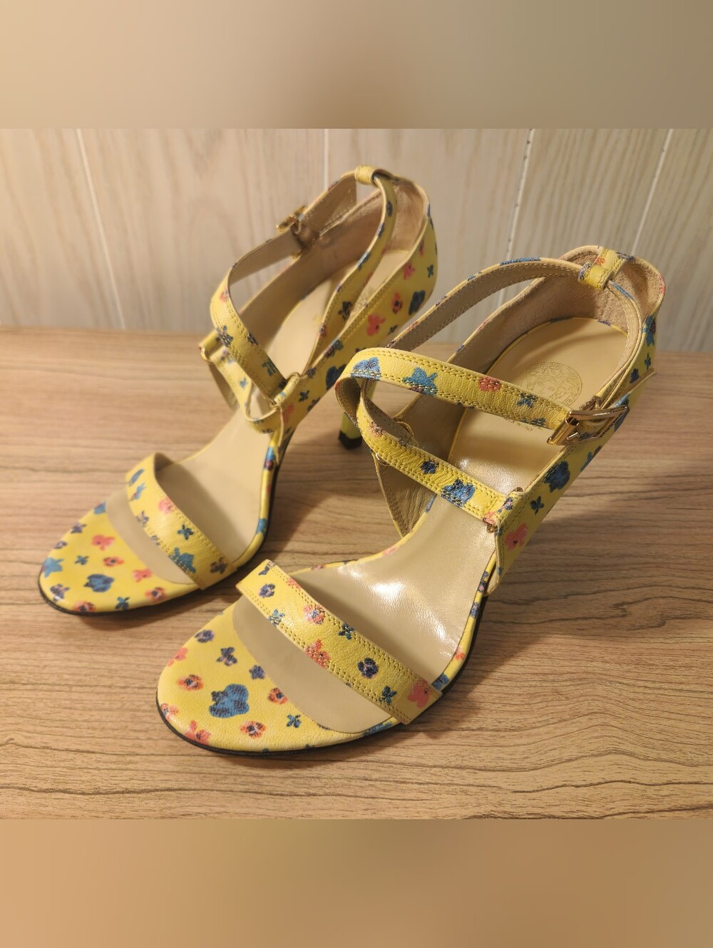 Versace Vintage Y2K Ladies Floral Heels With Neon Green/Yellow Heel - EUR 39